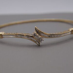 10KY Gold / Platinum Beautiful Vintage 1ctw Diamond Hinge Bracelet